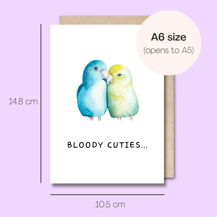Example showing the size of the card. 14.8cm high x 10.5cm wide