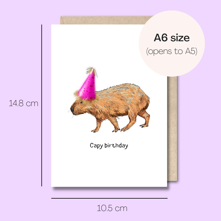 Example showing the size of the card. 14.8cm high x 10.5cm wide