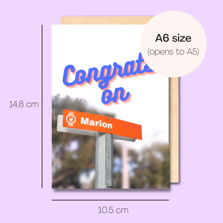 Example showing the size of the card. 14.8cm high x 10.5cm wide