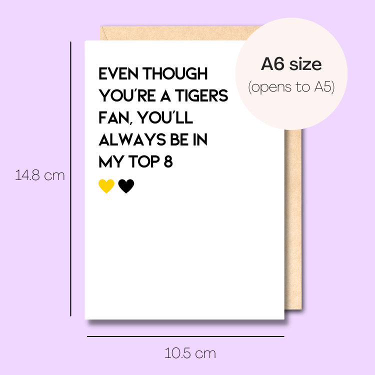 Example showing the size of the card. 14.8cm high x 10.5cm wide.