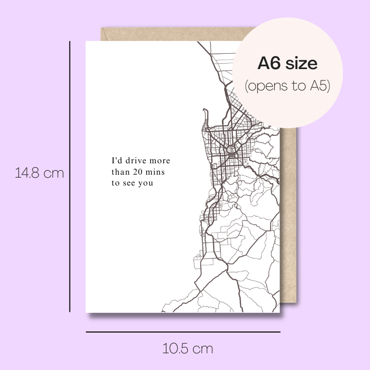 Example showing the size of the card. 14.8cm high x 10.5cm wide