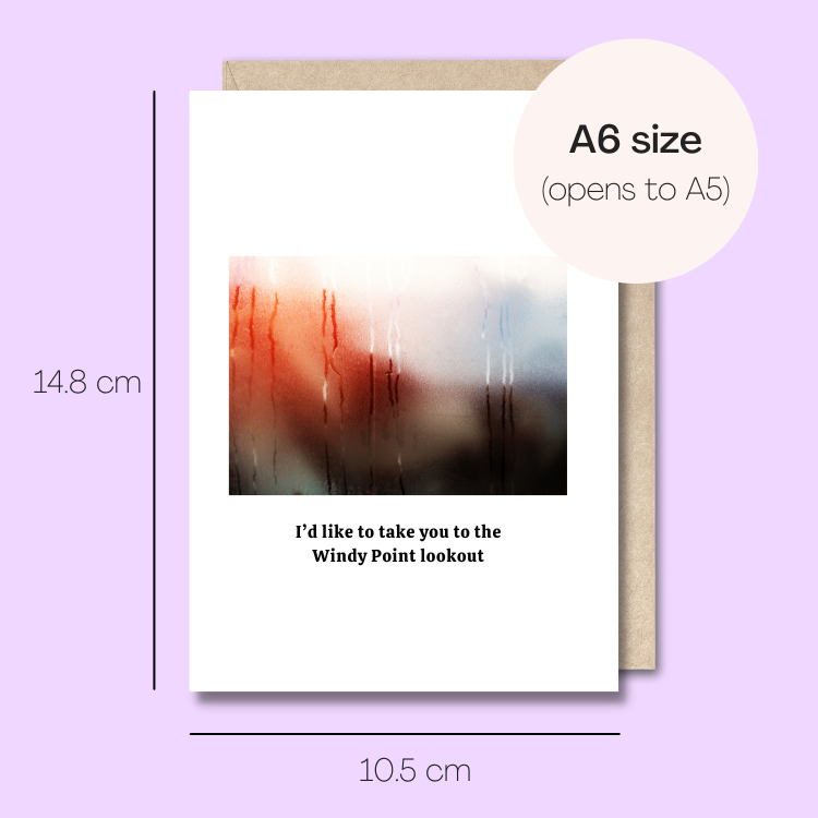 Example showing the size of the card. 14.8cm high x 10.5cm wide
