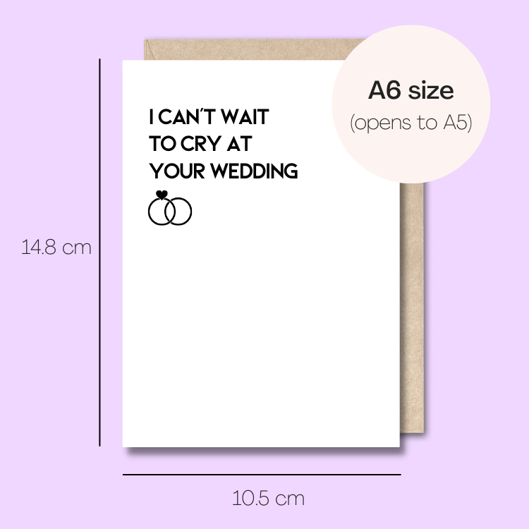 Example showing the size of the card. 14.8cm high x 10.5cm wide