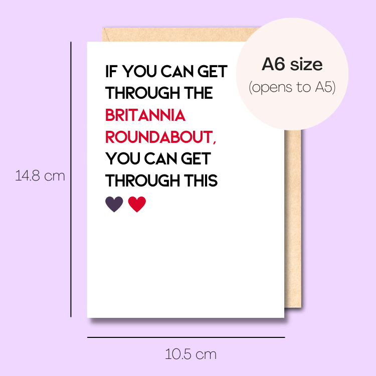 Example showing the size of the card. 14.8cm high x 10.5cm wide