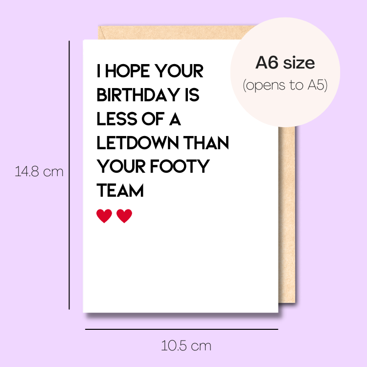 Example showing the size of the card. 14.8cm high x 10.5cm wide.