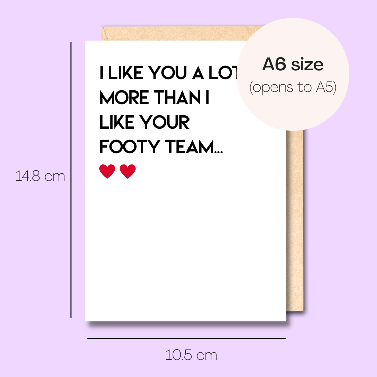 Example showing the size of the card. 14.8cm high x 10.5cm wide.