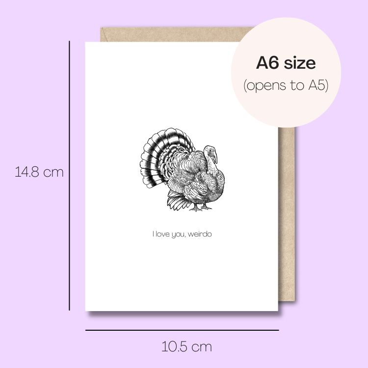 Example showing the size of the card. 14.8cm high x 10.5cm wide