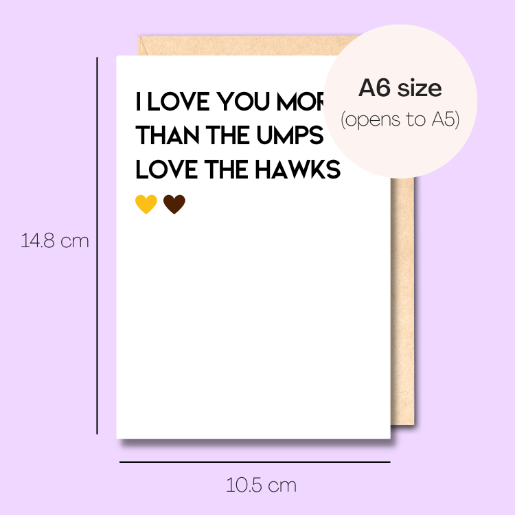 Example showing the size of the card. 14.8cm high x 10.5cm wide.