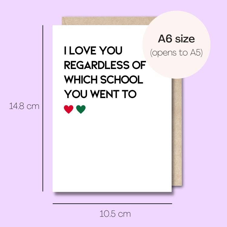 Example showing the size of the card. 14.8cm high x 10.5cm wide