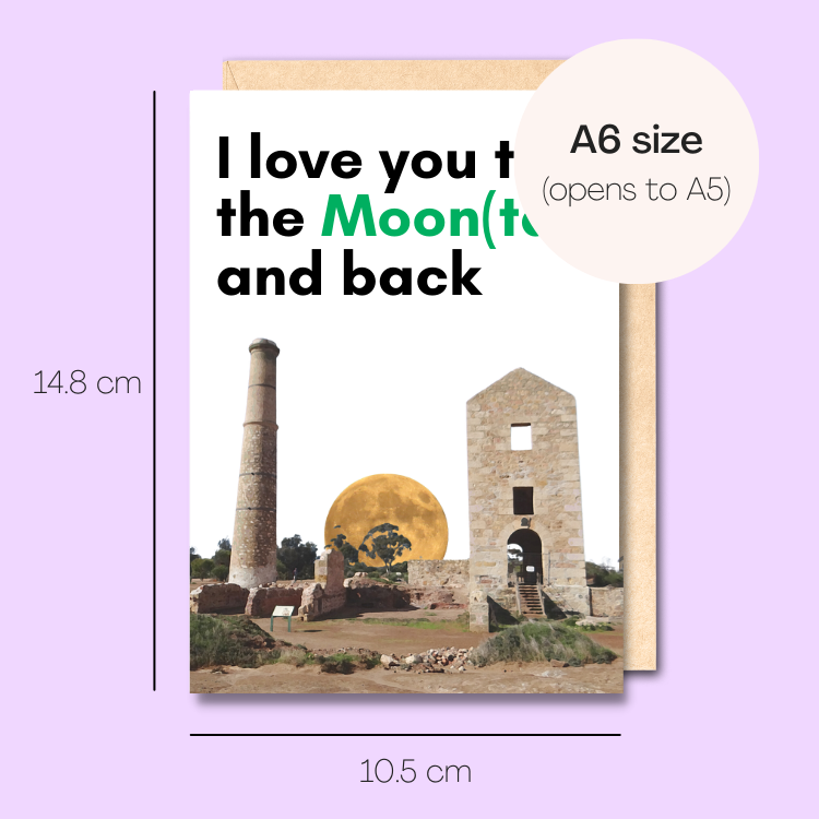 Example showing the size of the card. 14.8cm high x 10.5cm wide
