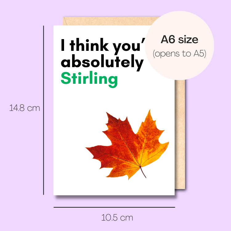 Example showing the size of the card. 14.8cm high x 10.5cm wide