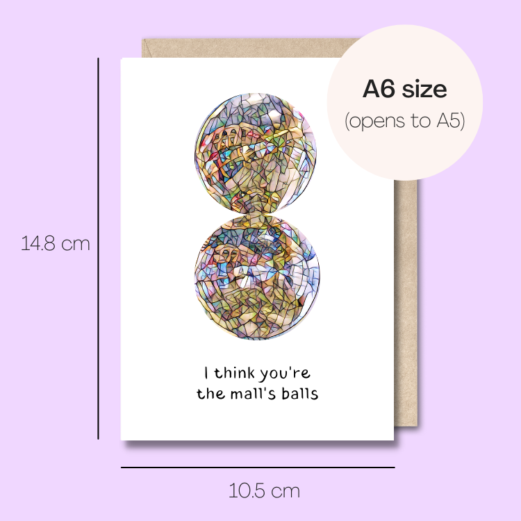 Example showing the size of the card. 14.8cm high x 10.5cm wide
