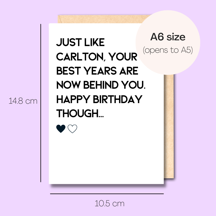 Example showing the size of the card. 14.8cm high x 10.5cm wide.
