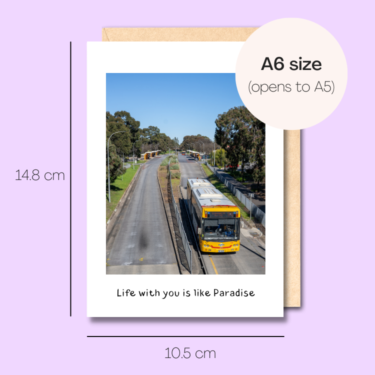 Example showing the size of the card. 14.8cm high x 10.5cm wide