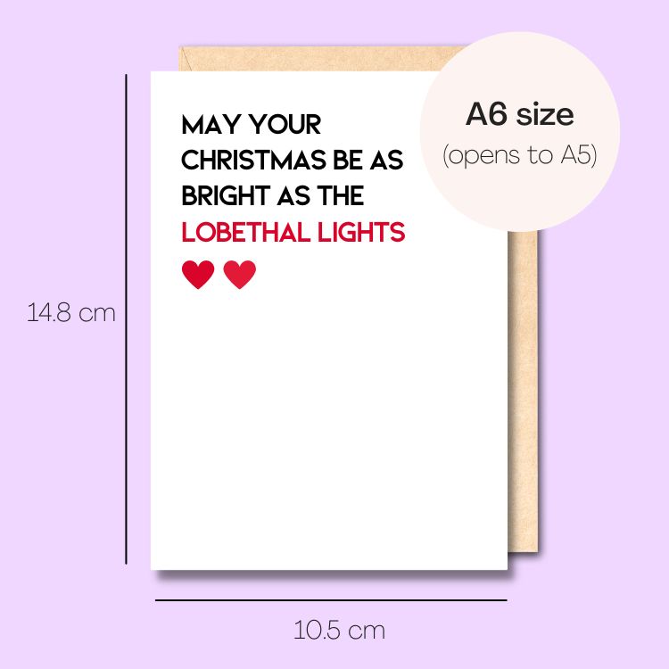 Example showing the size of the card. 14.8cm high x 10.5cm wide