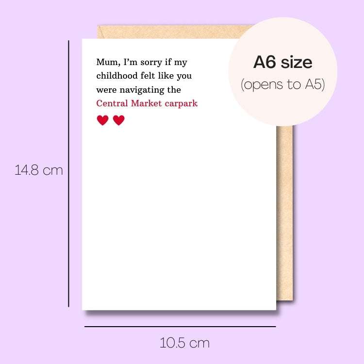Example showing the size of the card. 14.8cm high x 10.5cm wide