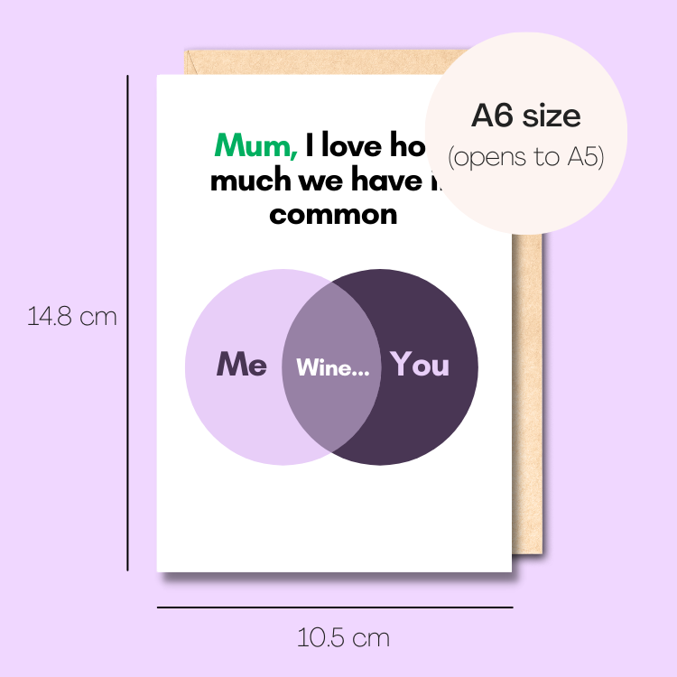 Example showing the size of the card. 14.8cm high x 10.5cm wide