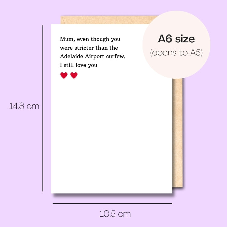 Example showing the size of the card. 14.8cm high x 10.5cm wide