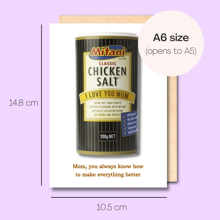 Example showing the size of the card. 14.8cm high x 10.5cm wide