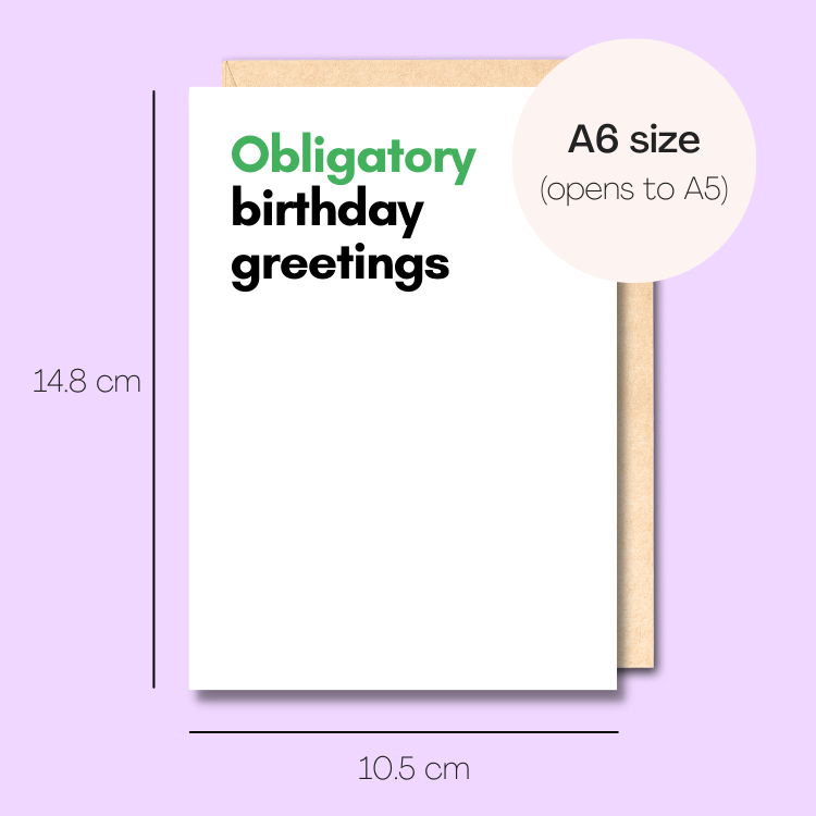 Example showing the size of the card. 14.8cm high x 10.5cm wide