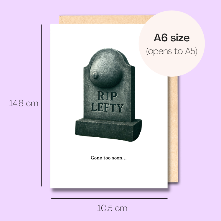 Example showing the size of the card. 14.8cm high x 10.5cm wide.
