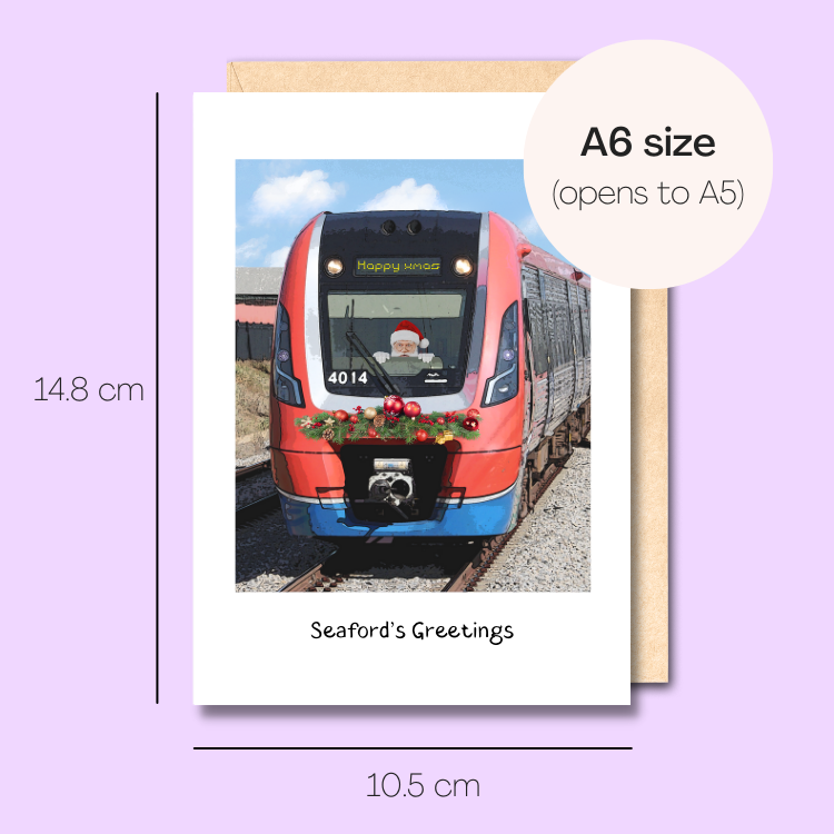 Example showing the size of the card. 14.8cm high x 10.5cm wide