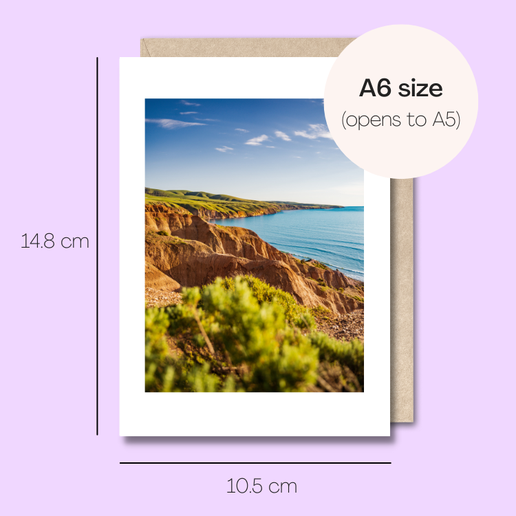 Example showing the size of the card. 14.8cm high x 10.5cm wide