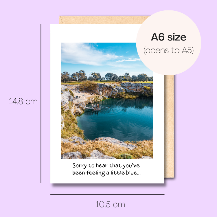 Example showing the size of the card. 14.8cm high x 10.5cm wide