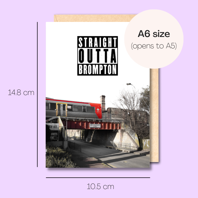 Example showing the size of the card. 14.8cm high x 10.5cm wide