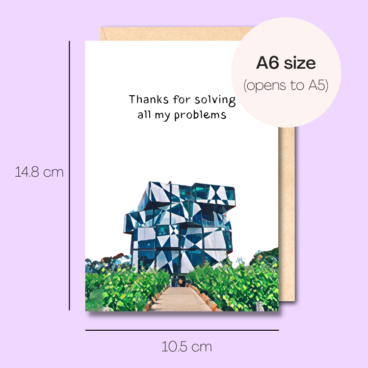 Example showing the size of the card. 14.8cm high x 10.5cm wide