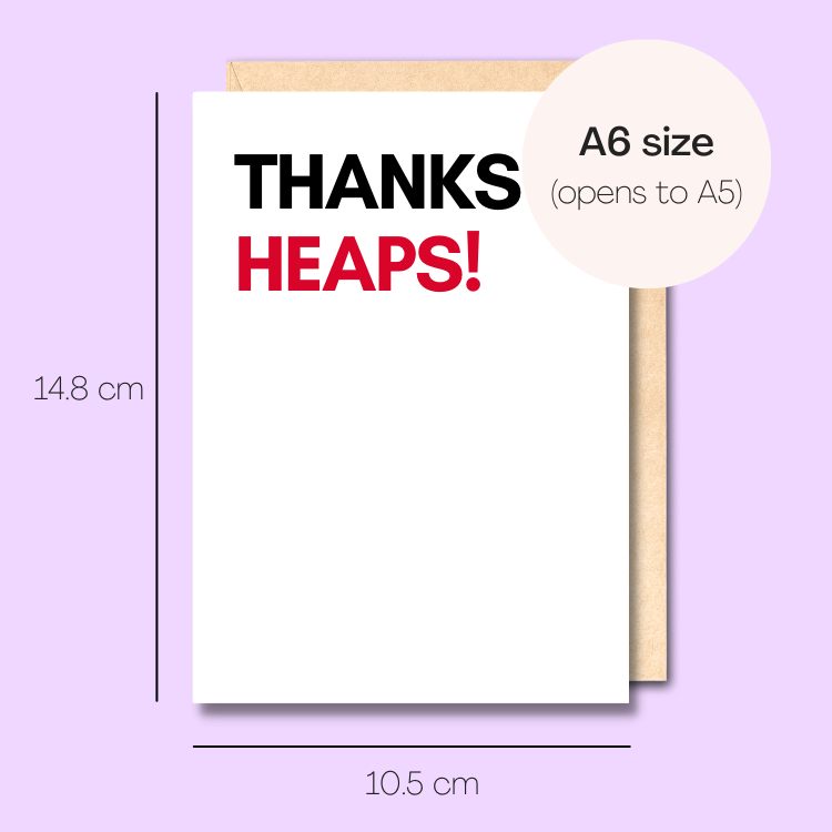 Example showing the size of the card. 14.8cm high x 10.5cm wide