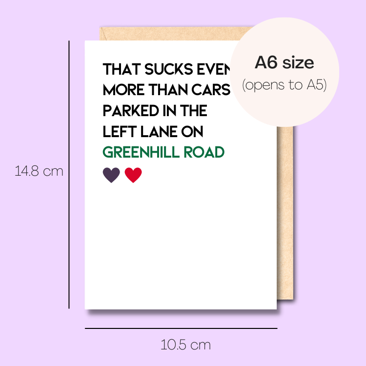 Example showing the size of the card. 14.8cm high x 10.5cm wide