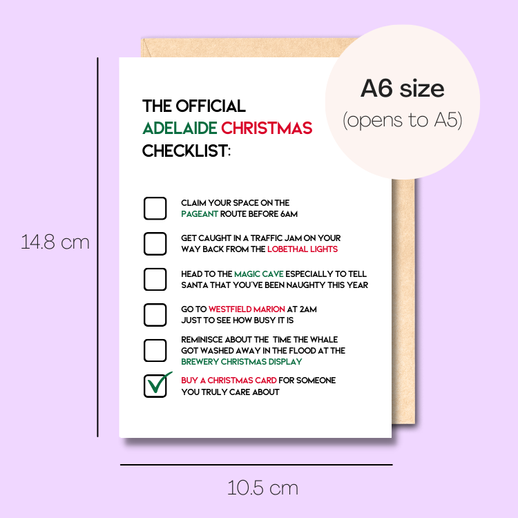 Example showing the size of the card. 14.8cm high x 10.5cm wide