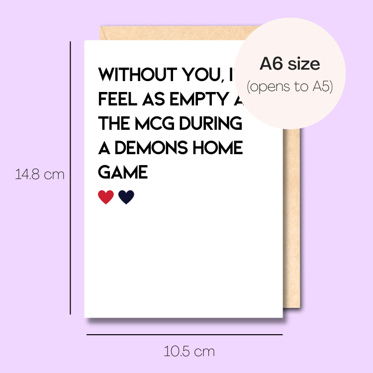 Example showing the size of the card. 14.8cm high x 10.5cm wide.