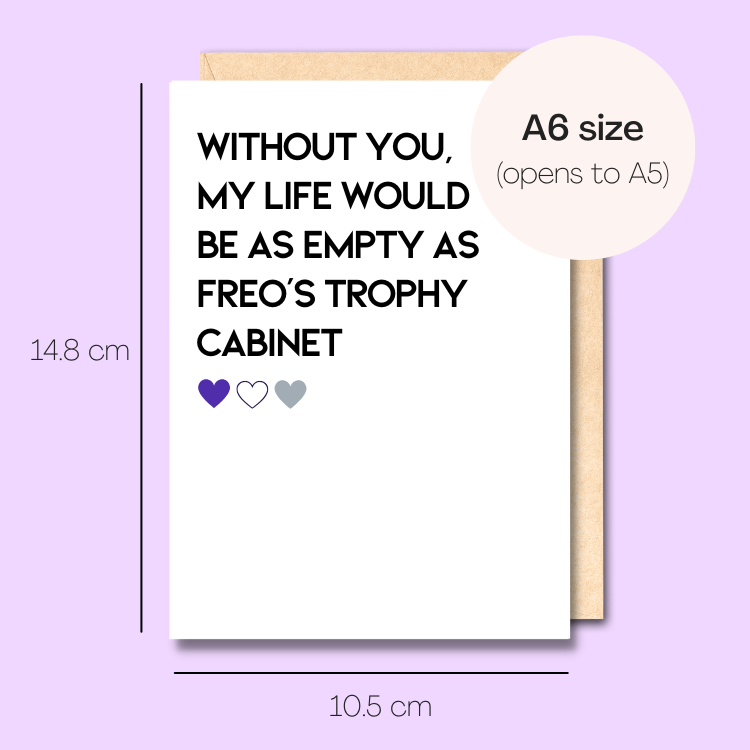 Example showing the size of the card. 14.8cm high x 10.5cm wide.