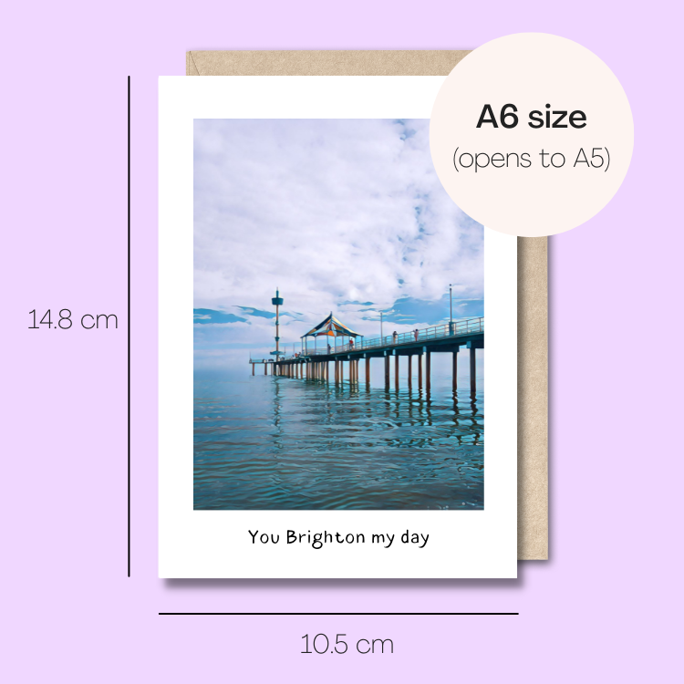 Example showing the size of the card. 14.8cm high x 10.5cm wide