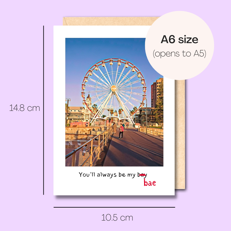 Example showing the size of the card. 14.8cm high x 10.5cm wide