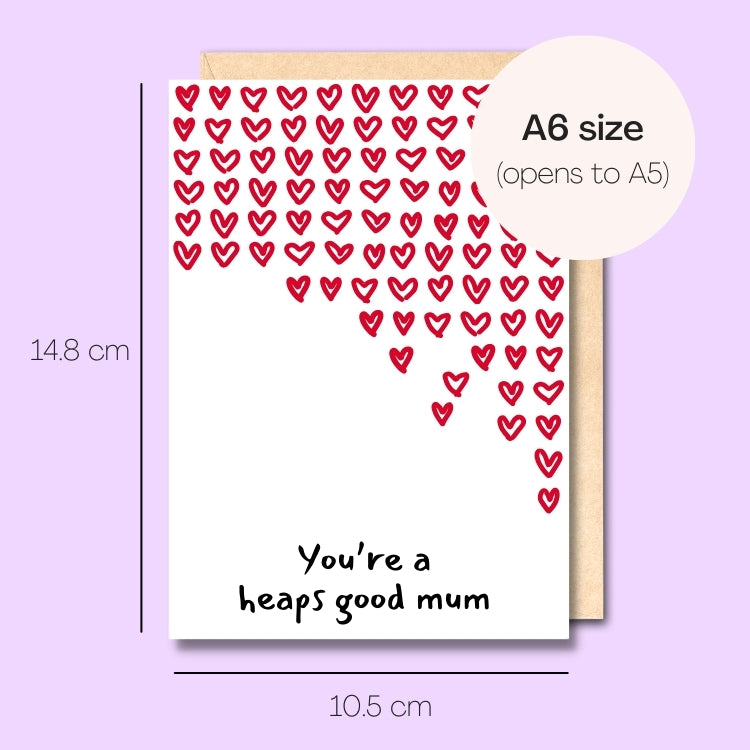 Example showing the size of the card. 14.8cm high x 10.5cm wide