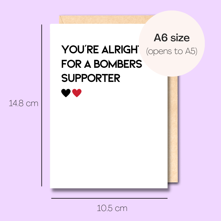 Example showing the size of the card. 14.8cm high x 10.5cm wide