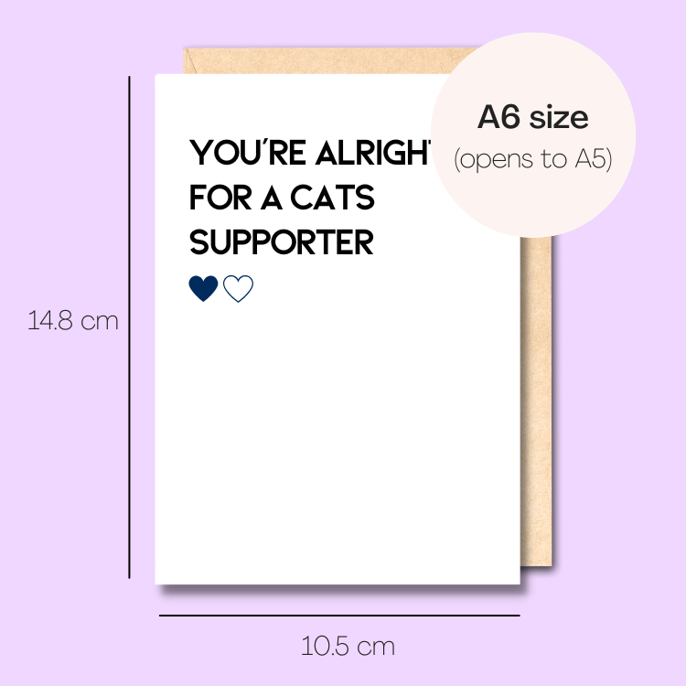 Example showing the size of the card. 14.8cm high x 10.5cm wide.