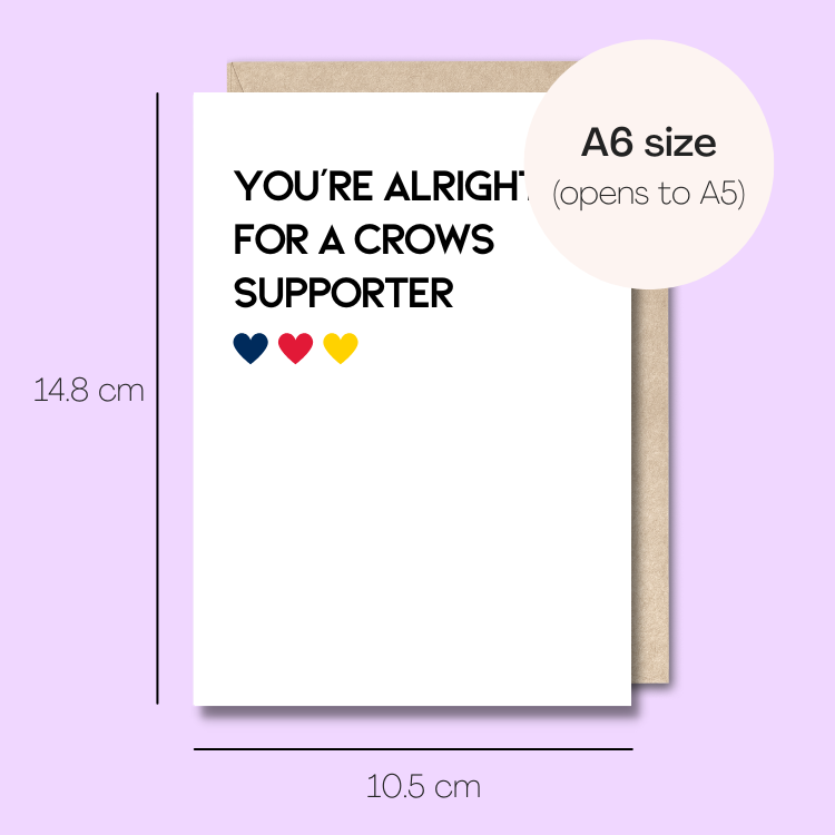 Example showing the size of the card. 14.8cm high x 10.5cm wide