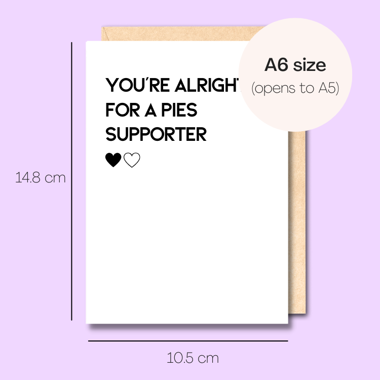 Example showing the size of the card. 14.8cm high x 10.5cm wide.