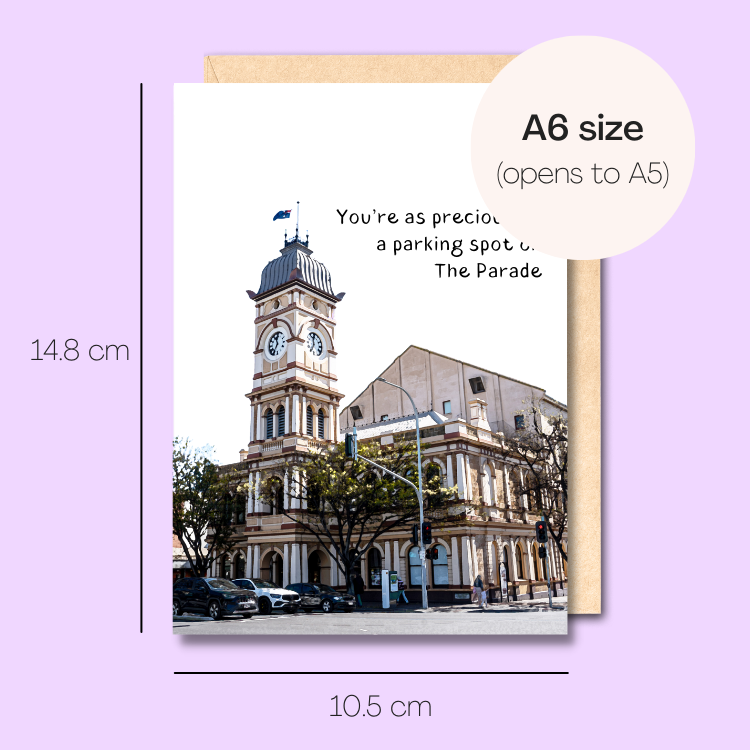 Example showing the size of the card. 14.8cm high x 10.5cm wide