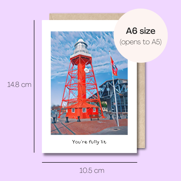 Example showing the size of the card. 14.8cm high x 10.5cm wide
