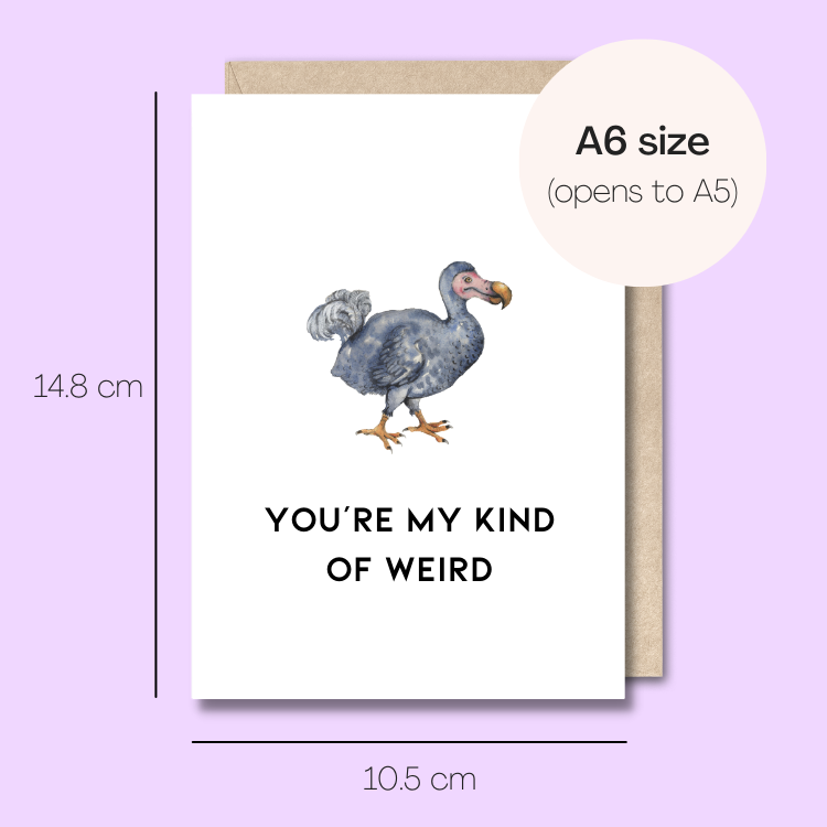 Example showing the size of the card. 14.8cm high x 10.5cm wide