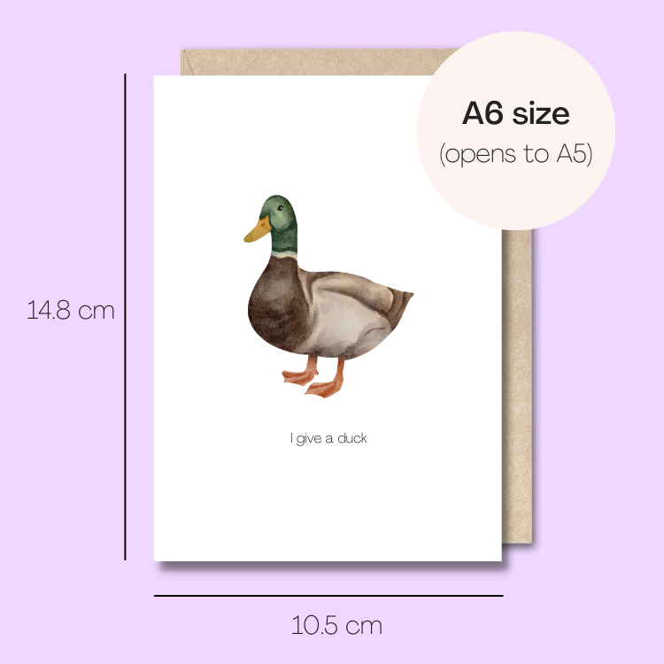 Example showing the size of the card. 14.8cm high x 10.5cm wide