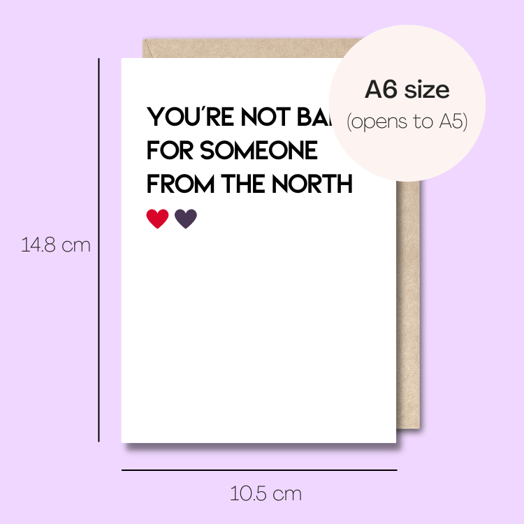 Example showing the size of the card. 14.8cm high x 10.5cm wide