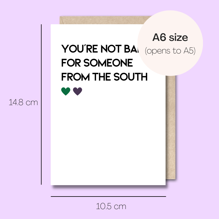Example showing the size of the card. 14.8cm high x 10.5cm wide
