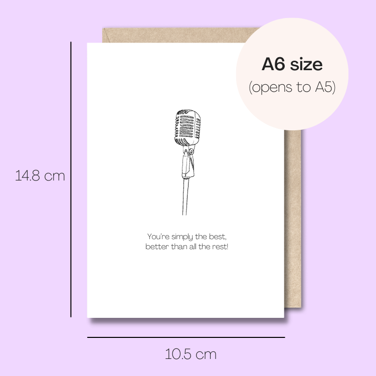 Example showing the size of the card. 14.8cm high x 10.5cm wide