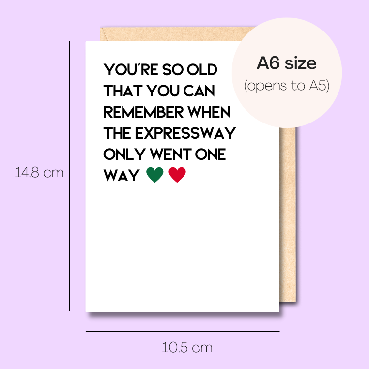 Example showing the size of the card. 14.8cm high x 10.5cm wide